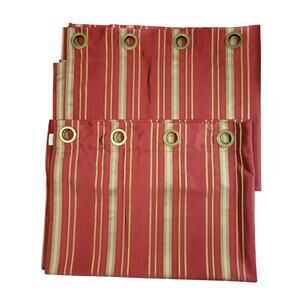 Pier 1 Imports Vibrant Red Gold Stripe Window Curtain Panels (2) 54"x84"